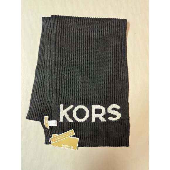 MICHAEL KORS Fisherman's rib knit women's winter scarf -BLACK - Picture 6 of 8